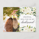 White Roses Bridesmaid Proposal Card with Photo<br><div class="desc">Pop the question with this lovely card! Easily edit the name and the message on the back - then add to cart!</div>