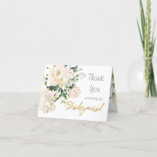 White roses Bridesmaid Thank You card