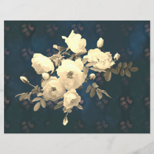 White Roses Bunch on Gothic Rose Background 