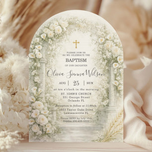 White Roses Calla Lilies Wheat Baptism Christening Invitation