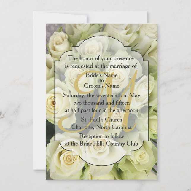 White Roses Champagne Blush Wedding Suite Invitation (Front)