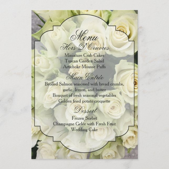 White Roses Champagne Blush Wedding Suite Menu (Front)