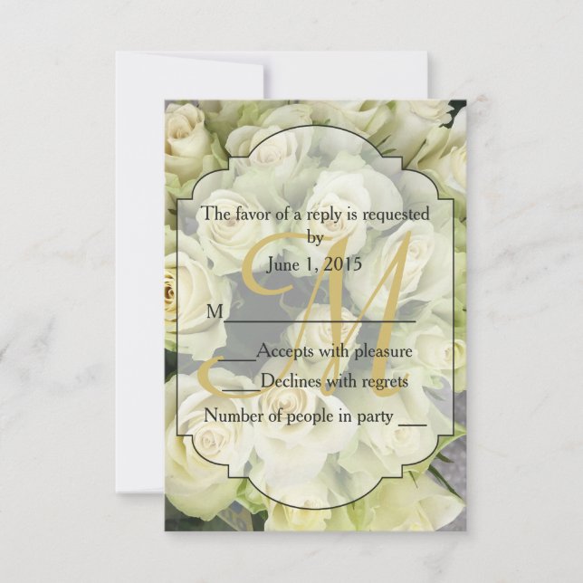 White Roses Champagne Blush Wedding Suite RSVP Card (Front)