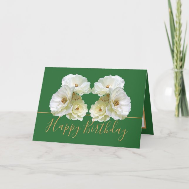 White Roses Chic Elegant Floral Bouquet Birthday Card (Front)
