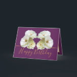 White Roses Chic Elegant Floral Bouquet Birthday Card<br><div class="desc">Beautiful white roses in an elegant floral arrangement bouquet against a purple colour background. The birthday greeting text uses an attractive script typography font. The flowers cover the front of this card which can be used as a thank you card, a birthday card, or any other card of your choice....</div>