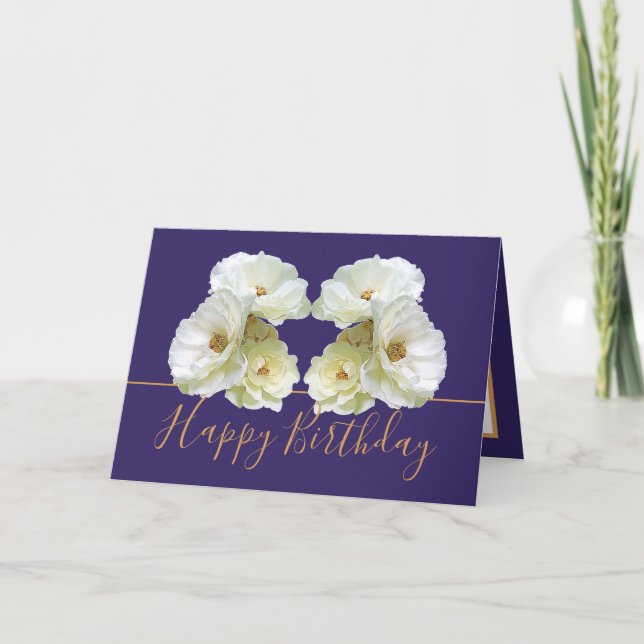 White Roses Chic Elegant Floral Bouquet Birthday Card (Front)