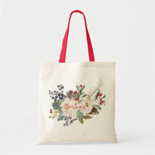 White roses & Christmas foliage bouquet Tote Bag