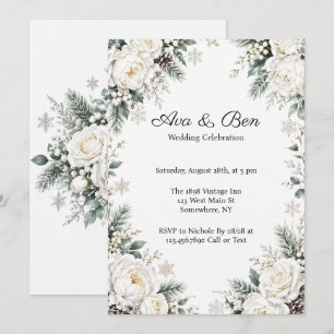 White Roses Christmas Winter Wedding Celebration Invitation