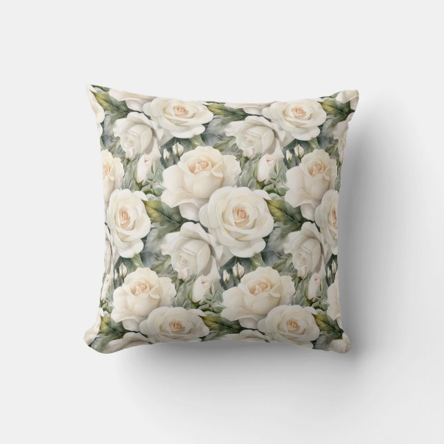 White Roses Classic Floral  Cushion (Front)