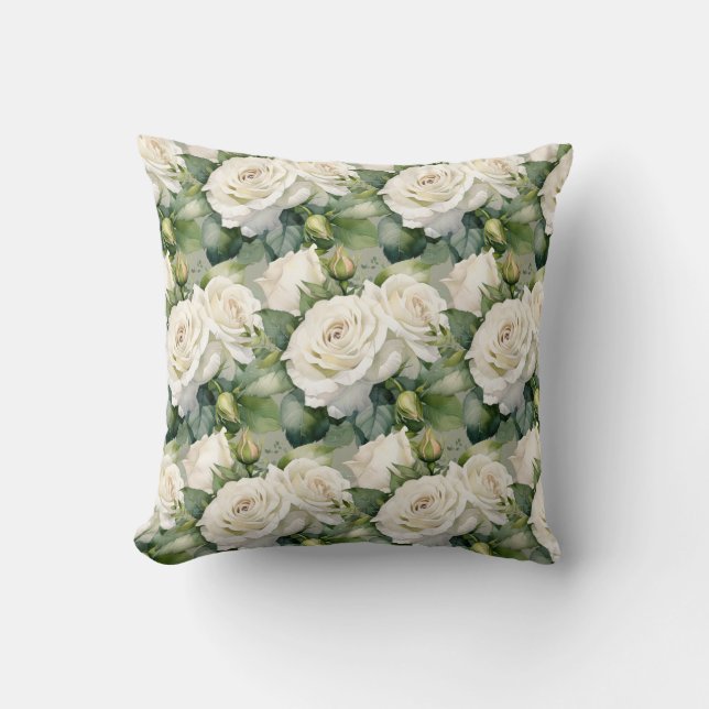 White Roses Classic Floral  Cushion (Front)