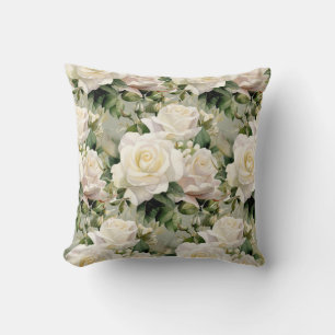White Roses Classic Floral  Cushion