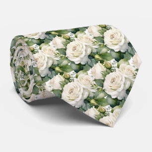 White Roses Classic Formal Floral Neck Tie