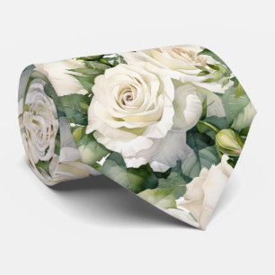 White Roses Classic Formal Floral Neck Tie
