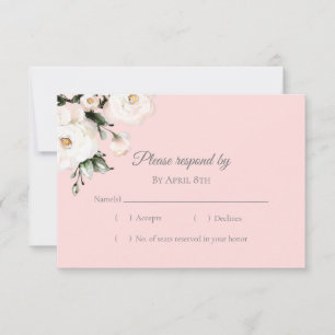 White Roses Corner Bouquet   Pink RSVP Card