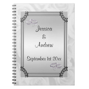 White Roses & Diamond Wedding Rings Guest Book