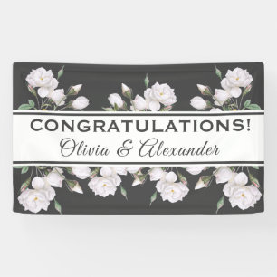 White Roses Elegant Floral Wedding Banner