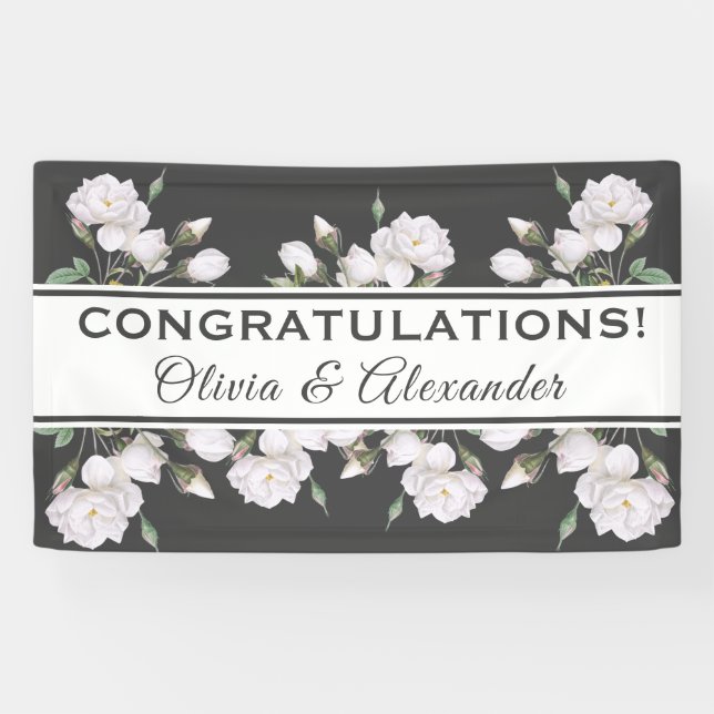 White Roses Elegant Floral Wedding Banner (Horizontal)