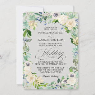 White Roses Elegant Floral Wedding Invitation