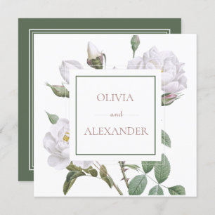 White Roses Elegant Floral Wedding Invitation