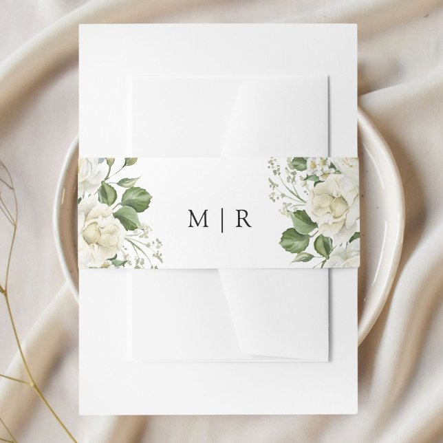 White Roses Elegant Floral Wedding Invitation Belly Band (Creator Uploaded)