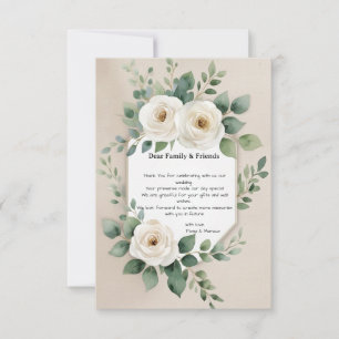 White Roses & Elegant Greenery Rustic Boho Wedding Thank You Card