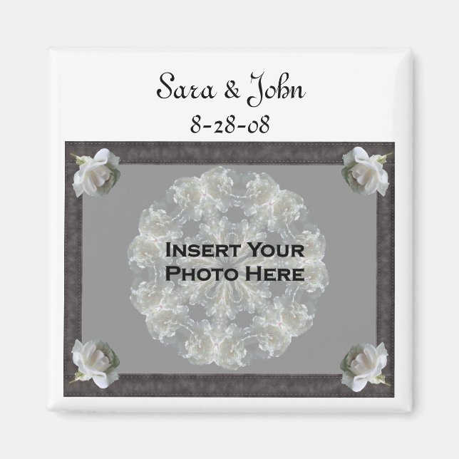 White Roses Elegant Wedding Favour Photo  Magnet (Front)