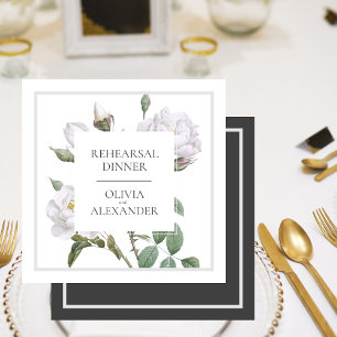 White Roses Elegant Wedding Rehearsal Dinner Invitation