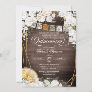 White Roses Elegant Western Charro Quinceanera Inv Invitation
