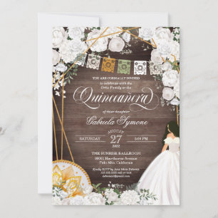 White Roses Elegant Western Charro Quinceanera Invitation