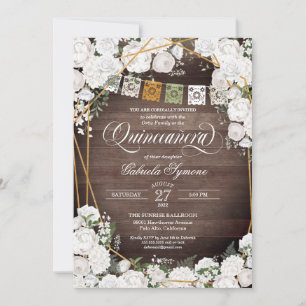 White Roses Elegant Western Rustic Quinceañera Inv Invitation