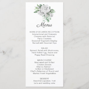 White Roses, Eucalyptus, Baby's Breath Menu  