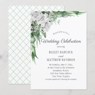 White Roses Eucalyptus Baby's Breath Wedding Invitation