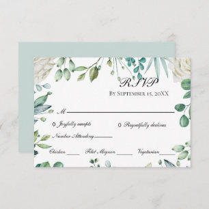 White Roses Eucalyptus Botanical Wedding   RSVP Card