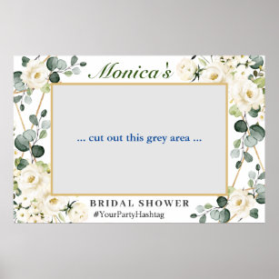 White Roses Eucalyptus  Bridal Shower Photo Prop P Poster