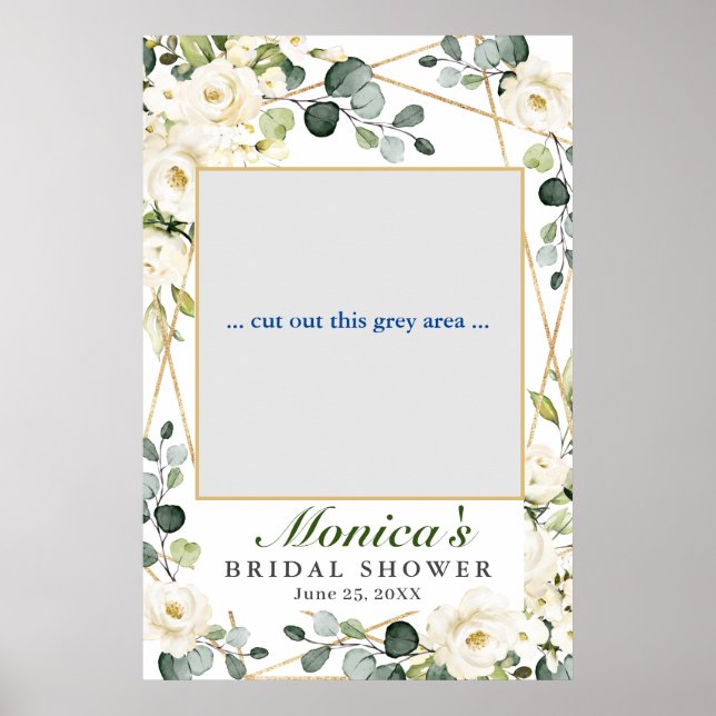 White Roses Eucalyptus  Bridal Shower Photo Prop Poster (Front)