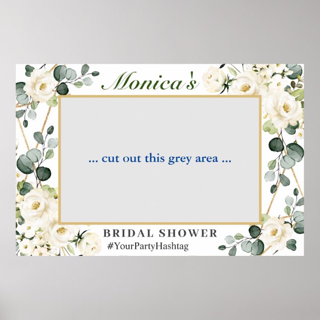 White Roses Eucalyptus Bridal Shower Photo Prop  Poster (Front)