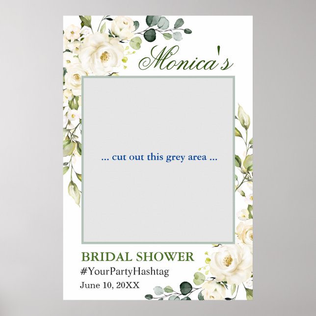 White Roses Eucalyptus  Bridal Shower Photo Prop Poster (Front)