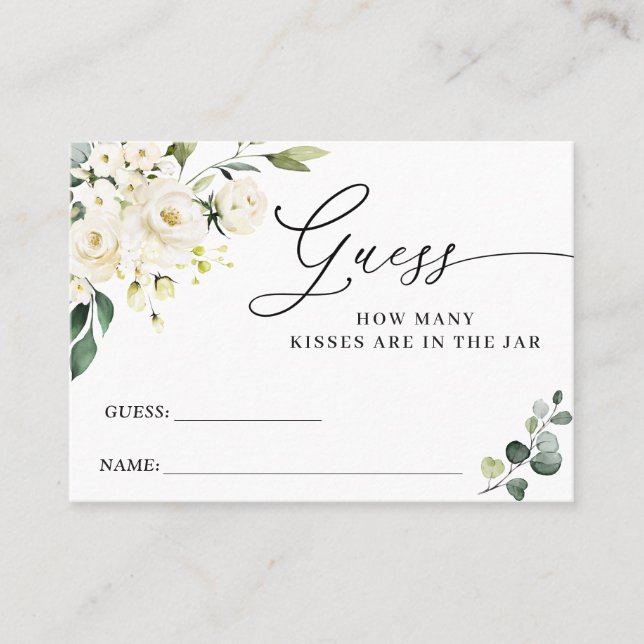 White Roses Eucalyptus Guess How Many Game Card (Front)