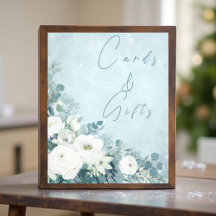 White Roses Eucalyptus Wedding Card Gift Sign