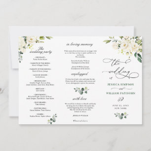 White Roses Eucalyptus Wedding Ceremony Program Invitation