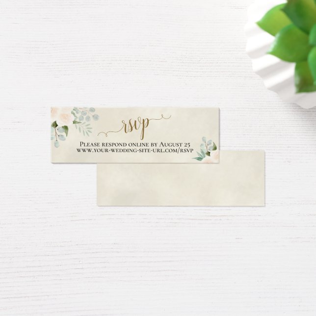 White Roses & Eucalyptus Wedding RSVP Online Card (Desk)