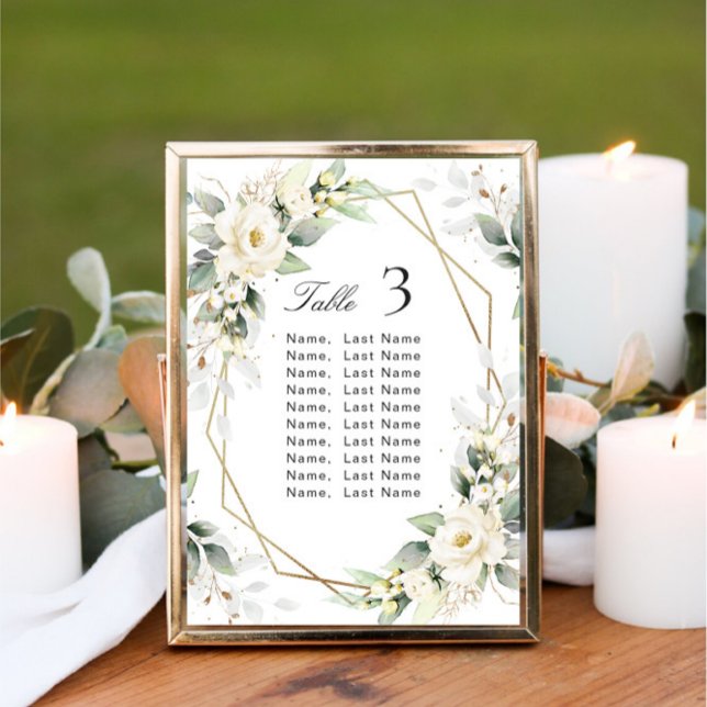 White Roses Eucalyptus Wedding Seating Chart Card (Creator Uploaded)