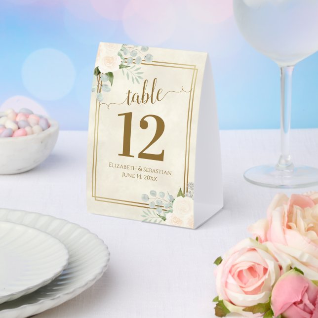 White Roses & Eucalyptus Wedding Table Number (Insitu(Wedding))