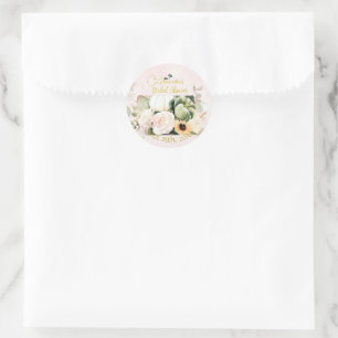 White Roses Fall Pumpkins Classic Round Sticker