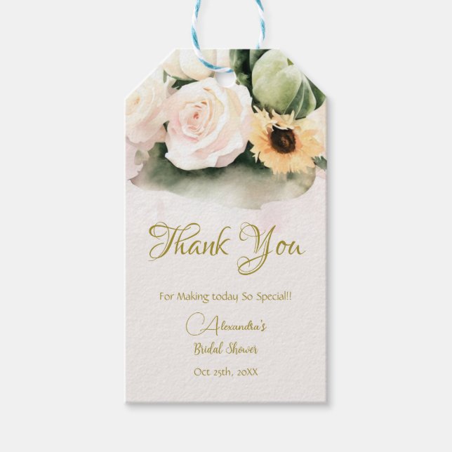 White Roses Fall Pumpkins Gift Tags (Front)
