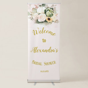 White Roses Fall Pumpkins Retractable Banner