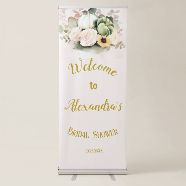 White Roses Fall Pumpkins Retractable Banner (Front)