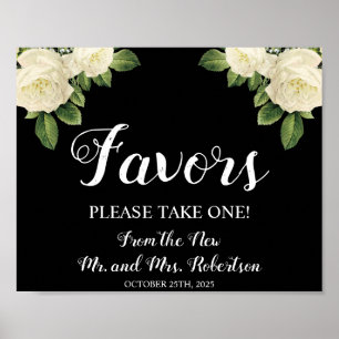 White Roses   Favors Bridal Shower Wedding Sign