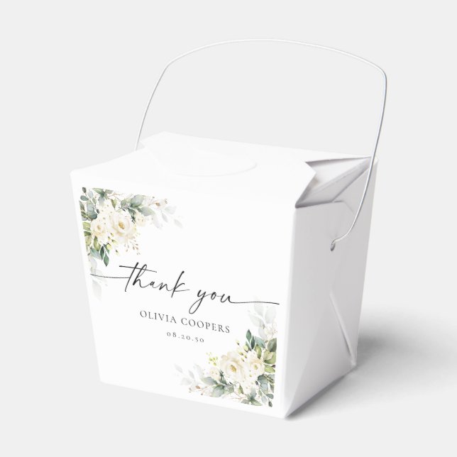 White Roses Floral Baby Shower Favour Box (Front Side)