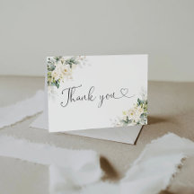 White Roses Floral Baby Shower Thank You Card 